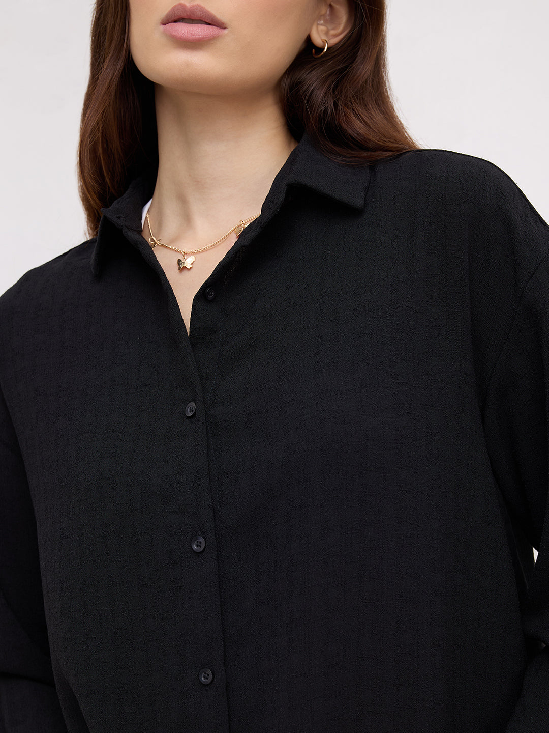 Classy Black Textured Oversized Shirt