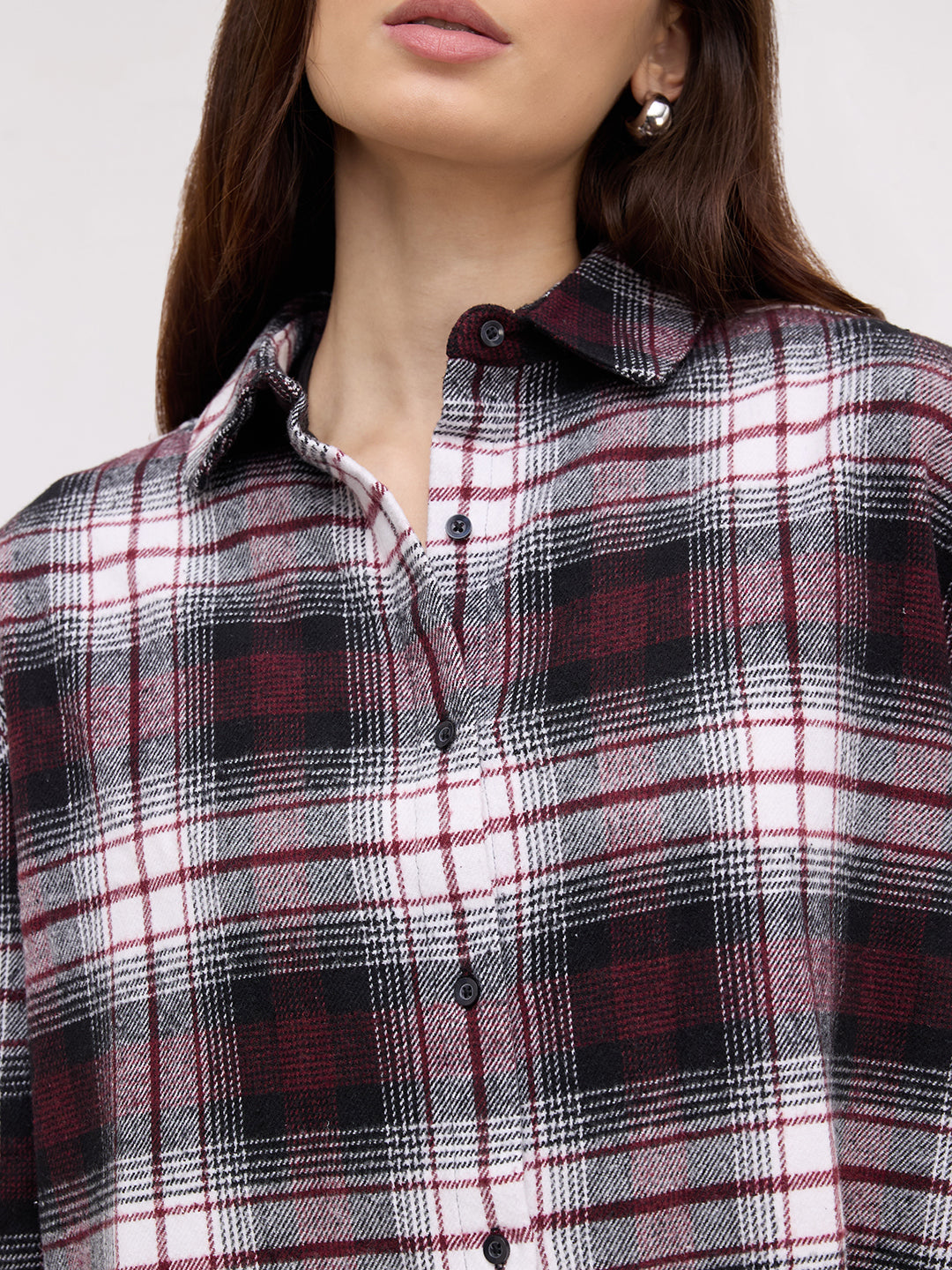 Maroon & White Checked Oversized Flannel Shirt