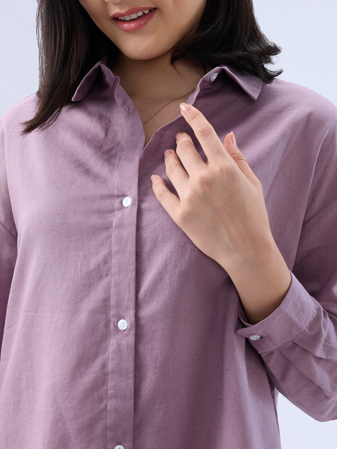 Heather Purple Solid Linen Oversized Shirt
