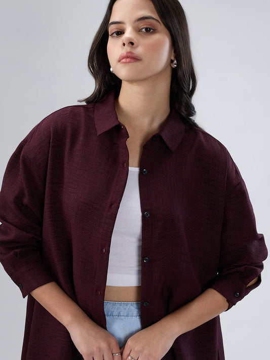 Wine Slub Textured Oversized Shirt