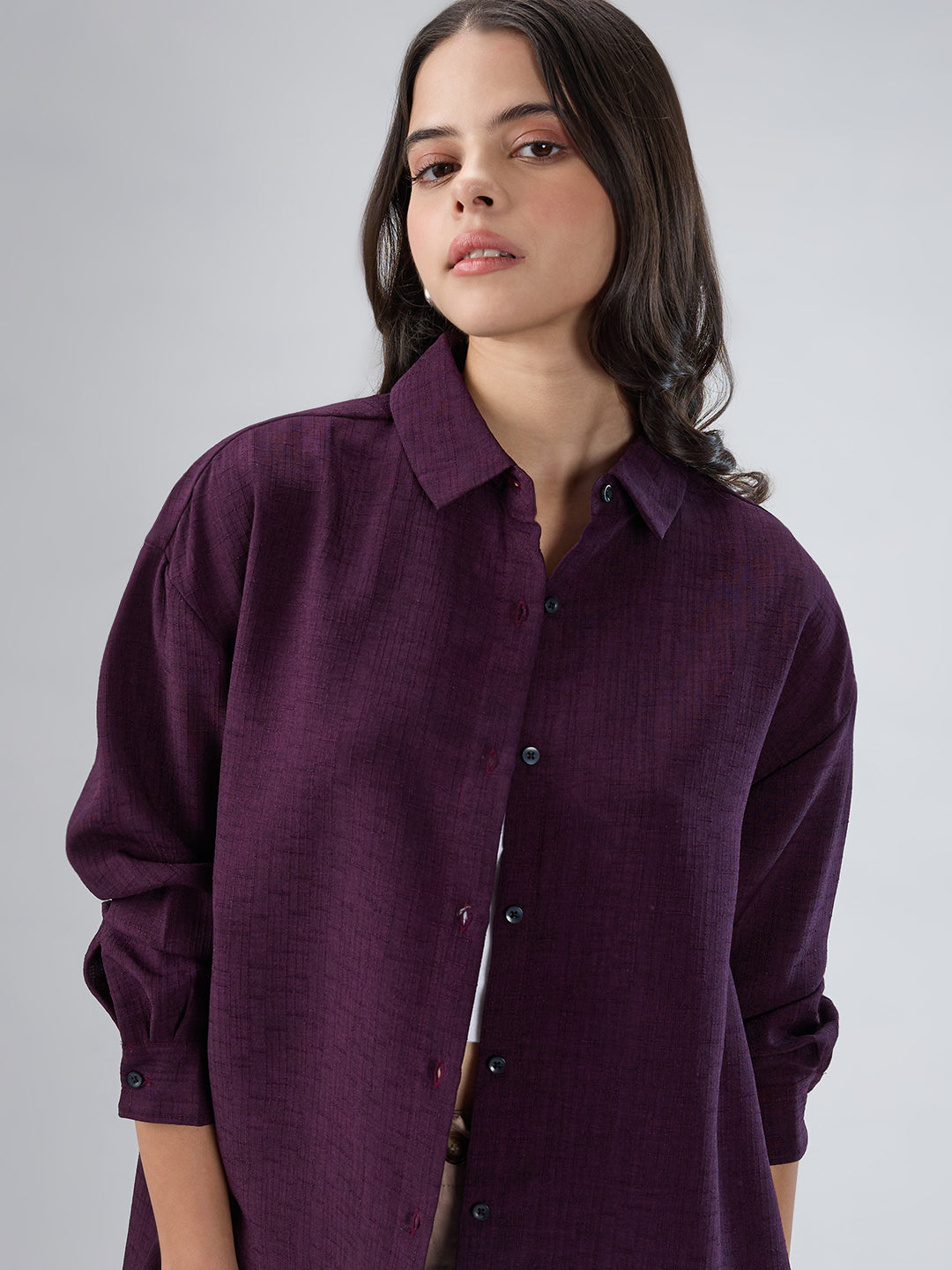 Wine Slub Textured Oversized Shirt