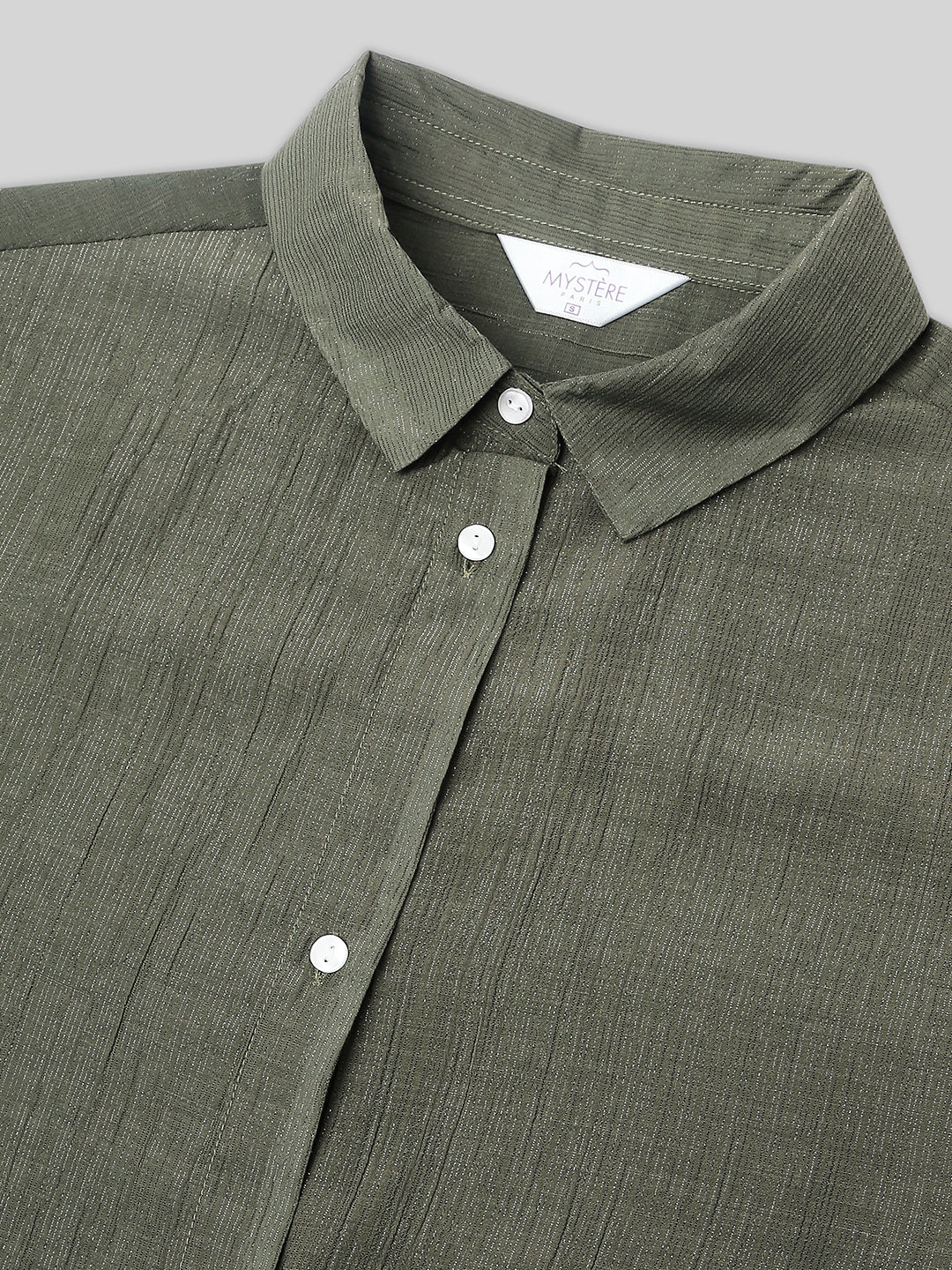 Glittery Olive Crinkled Oversized Shirt