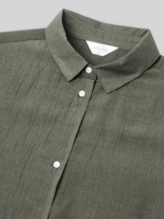 Glittery Olive Crinkled Oversized Shirt