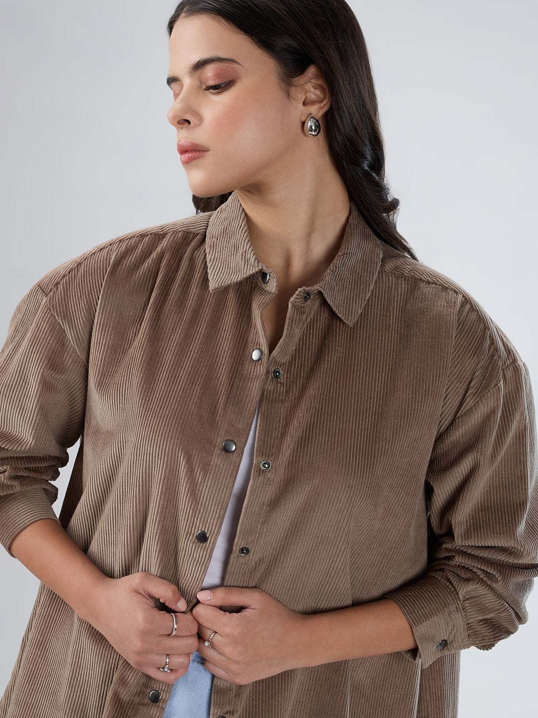 Grayish Olive Corduroy Oversized Shirt