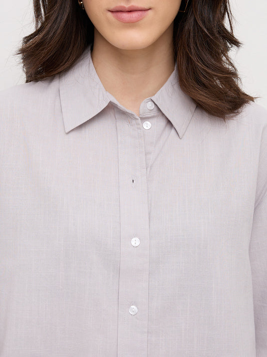 Ash Grey Sheer Textured Oversized Shirt