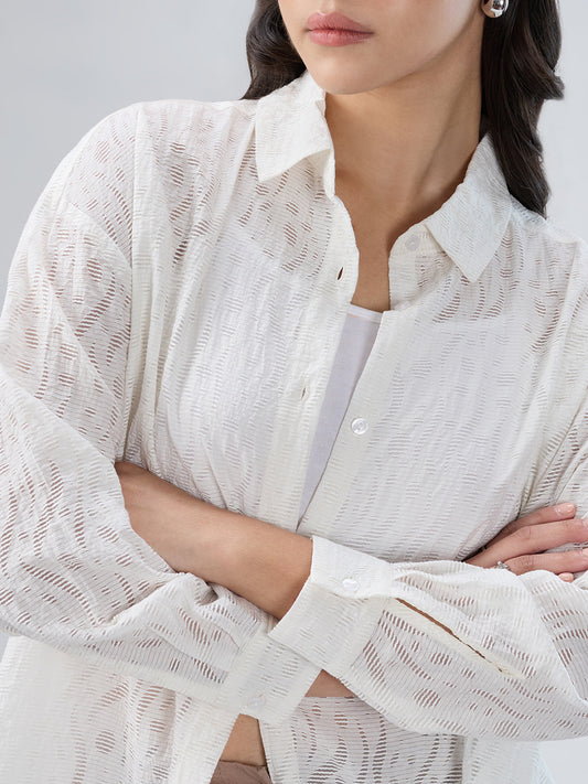 Pearl White Ripple Weave Oversized shirt
