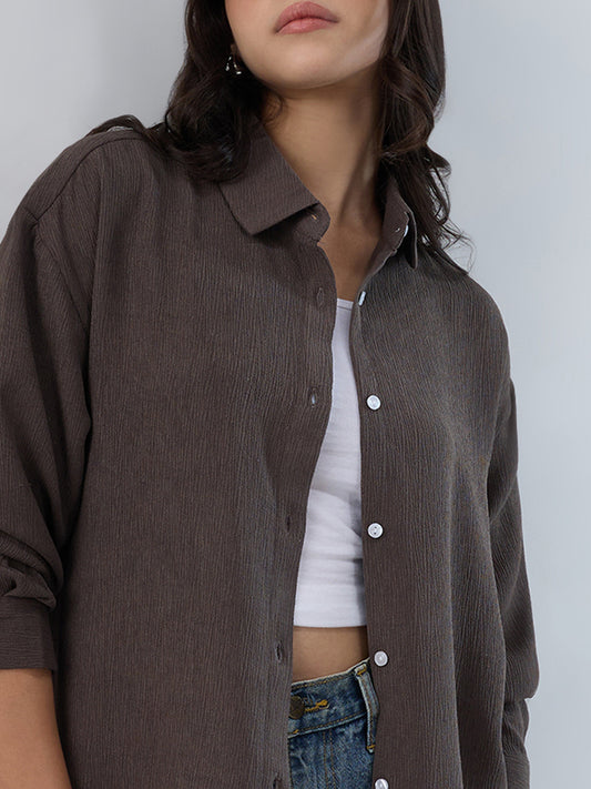Ash Grey Crinkled Crepe Shirt