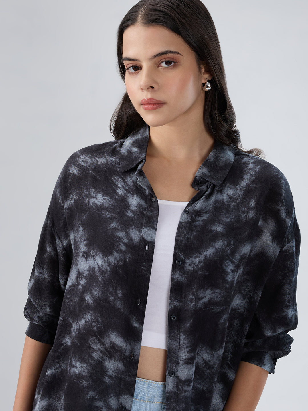 Black & Grey Tie- Dye Oversized Crepe Shirt