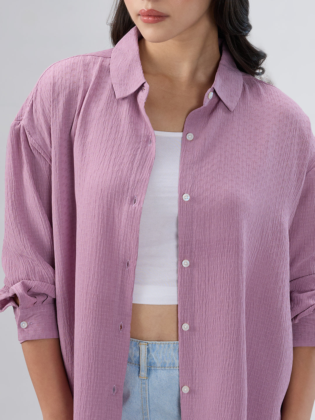 Lilac Crinkle Textured Oversized Shirt