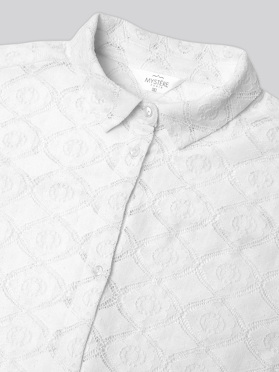 White Lace Crochet Oversized Shirt