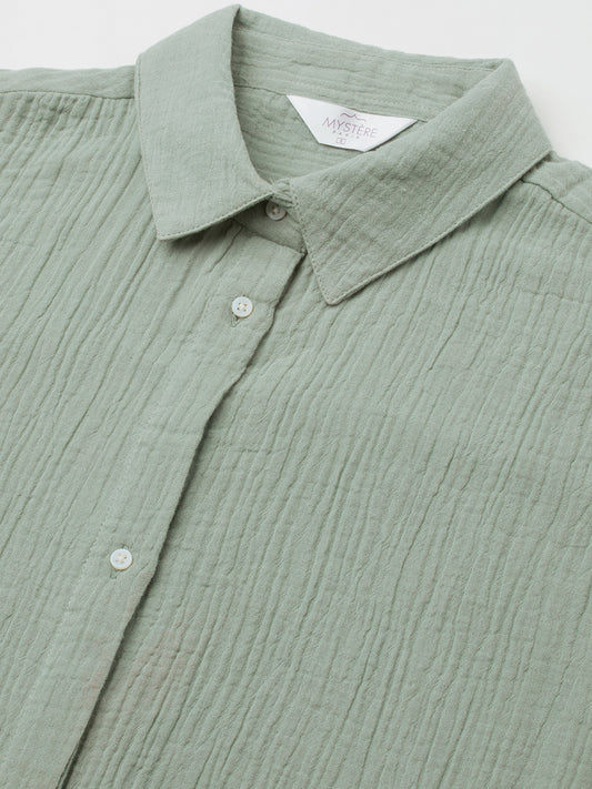 Seafoam Green Solid Doublecloth Oversized Shirt