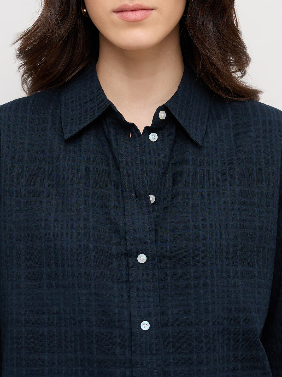 Teal Blue Block Embossed Textured Oversized Shirt