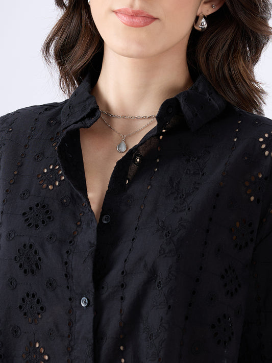 Black Schiffli Oversized Shirt