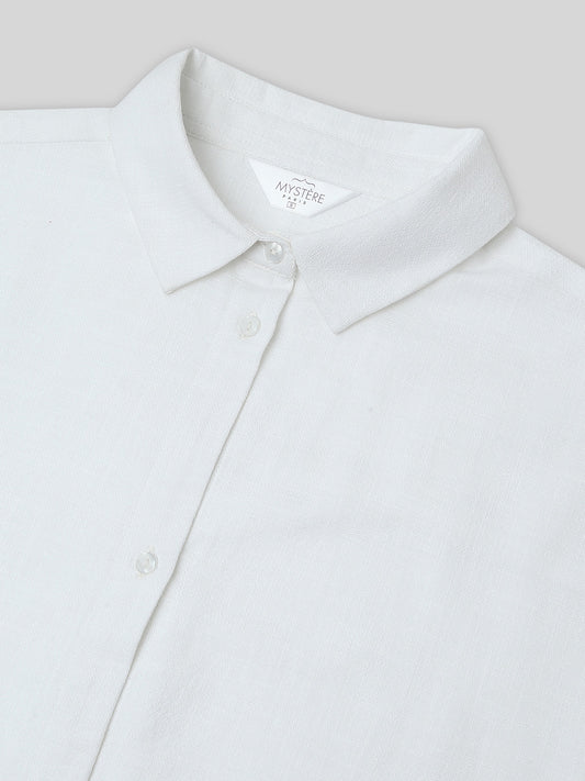 Solid White Textured Oversized Shirt