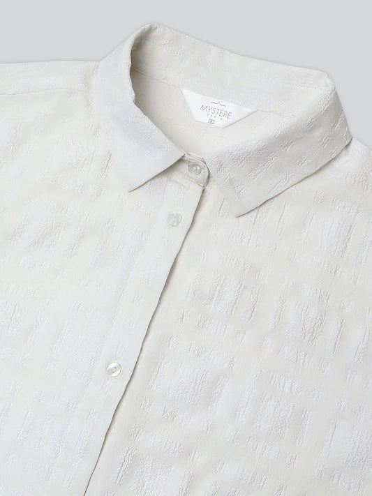 Snow White Dobby Textured Oversized Shirt