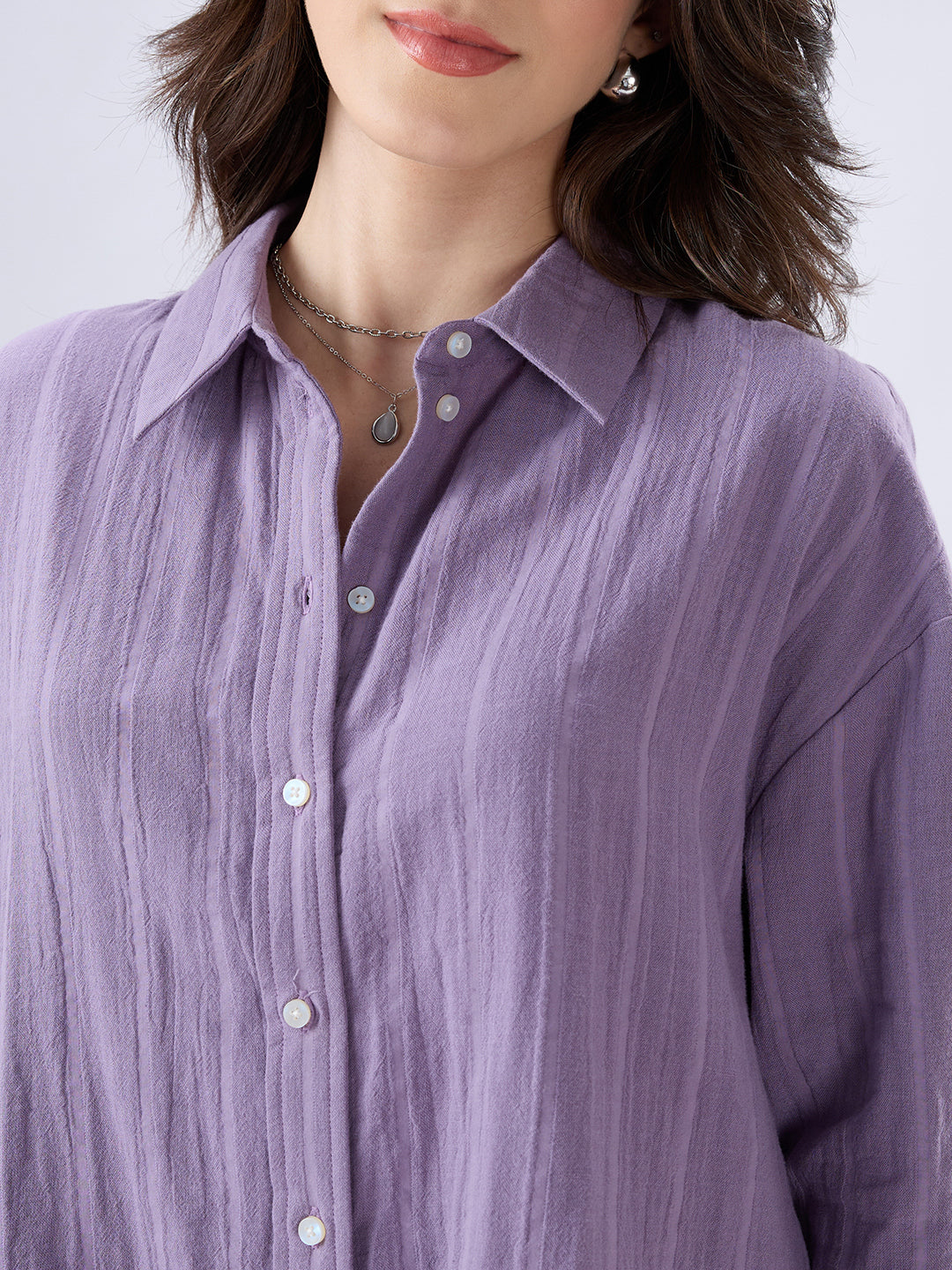 Lavender Seersucker Striped Doublecloth Oversized Shirt