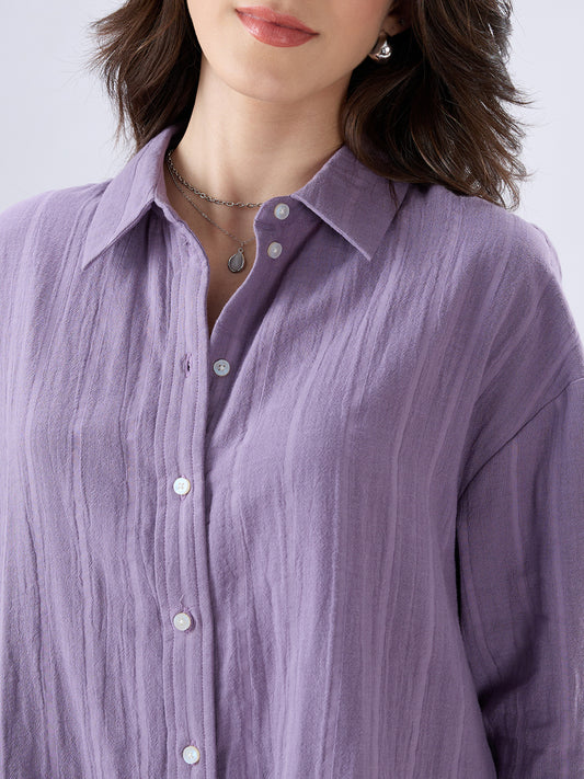 Lavender Seersucker Striped Doublecloth Oversized Shirt