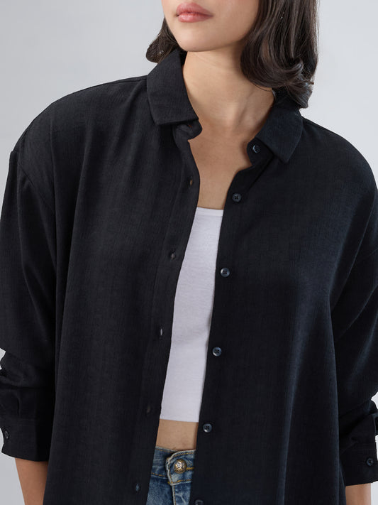 Classy Black Textured Oversized Shirt