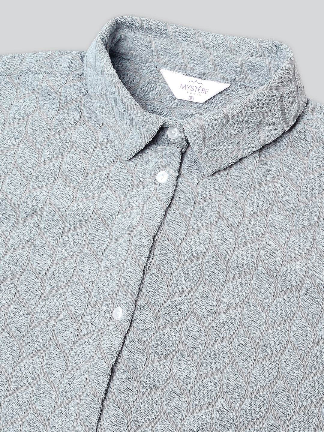 Glacier Grey Leaf Embossed Oversized Shirt