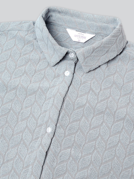 Glacier Grey Leaf Embossed Oversized Shirt