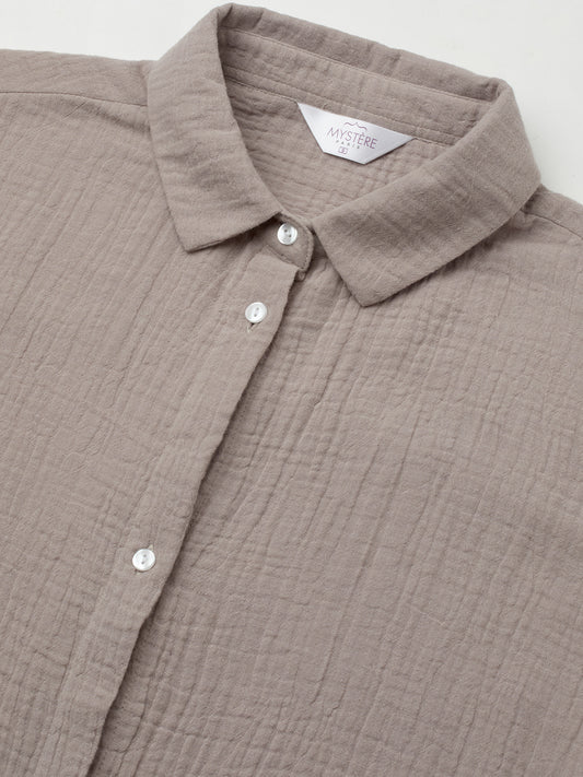 Almond Beige Double Cloth Oversized Shirt