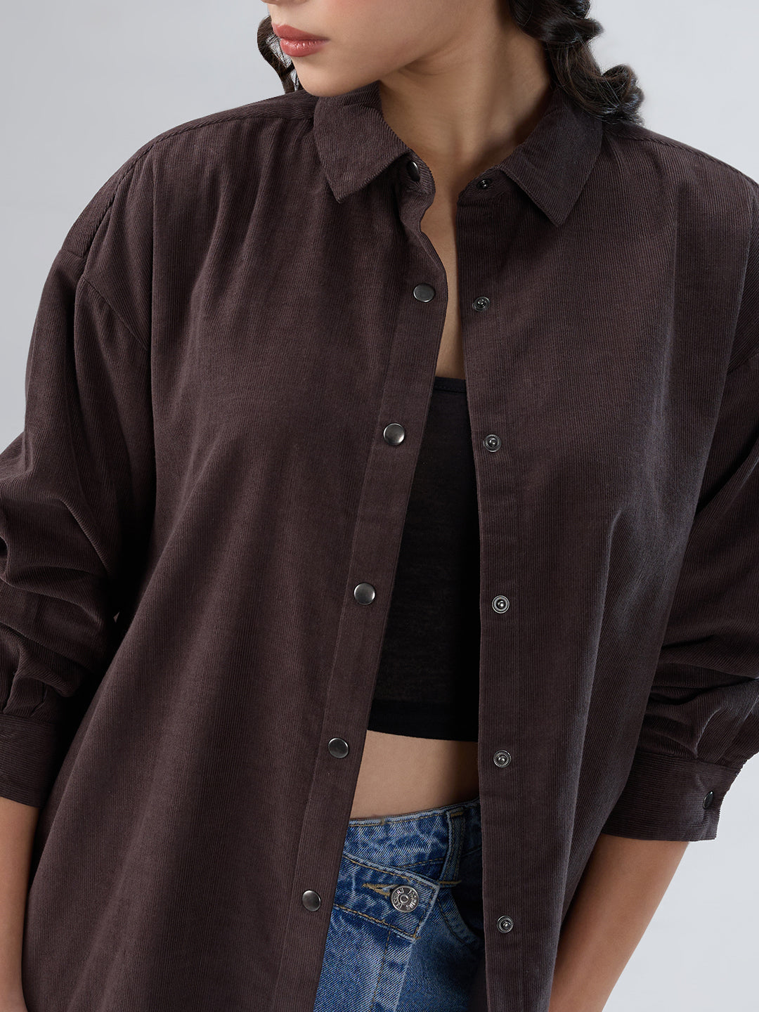 Dark Grey Corduroy Oversized Shirt