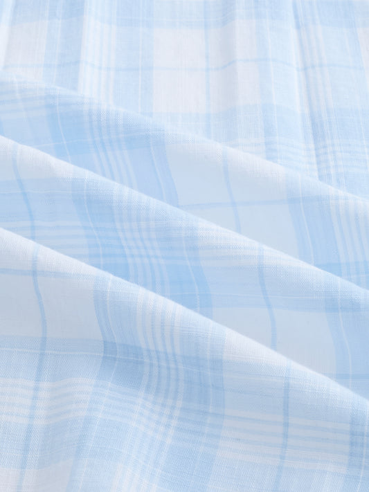 Soft Sky Blue Tartan Checked Oversized Shirt