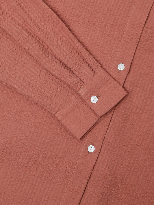 Coral Pink Seersucker Oversized Shirt