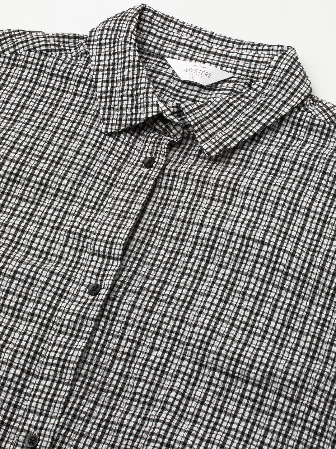 Black & White Tiny Checkered Seersucker Oversized Shirt
