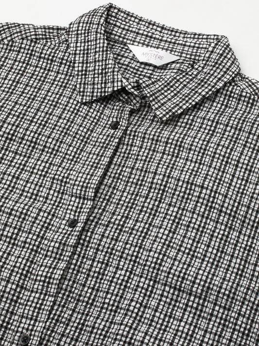 Black & White Tiny Checkered Seersucker Oversized Shirt