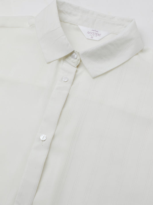 White Glimmer Striped Oversized Shirt
