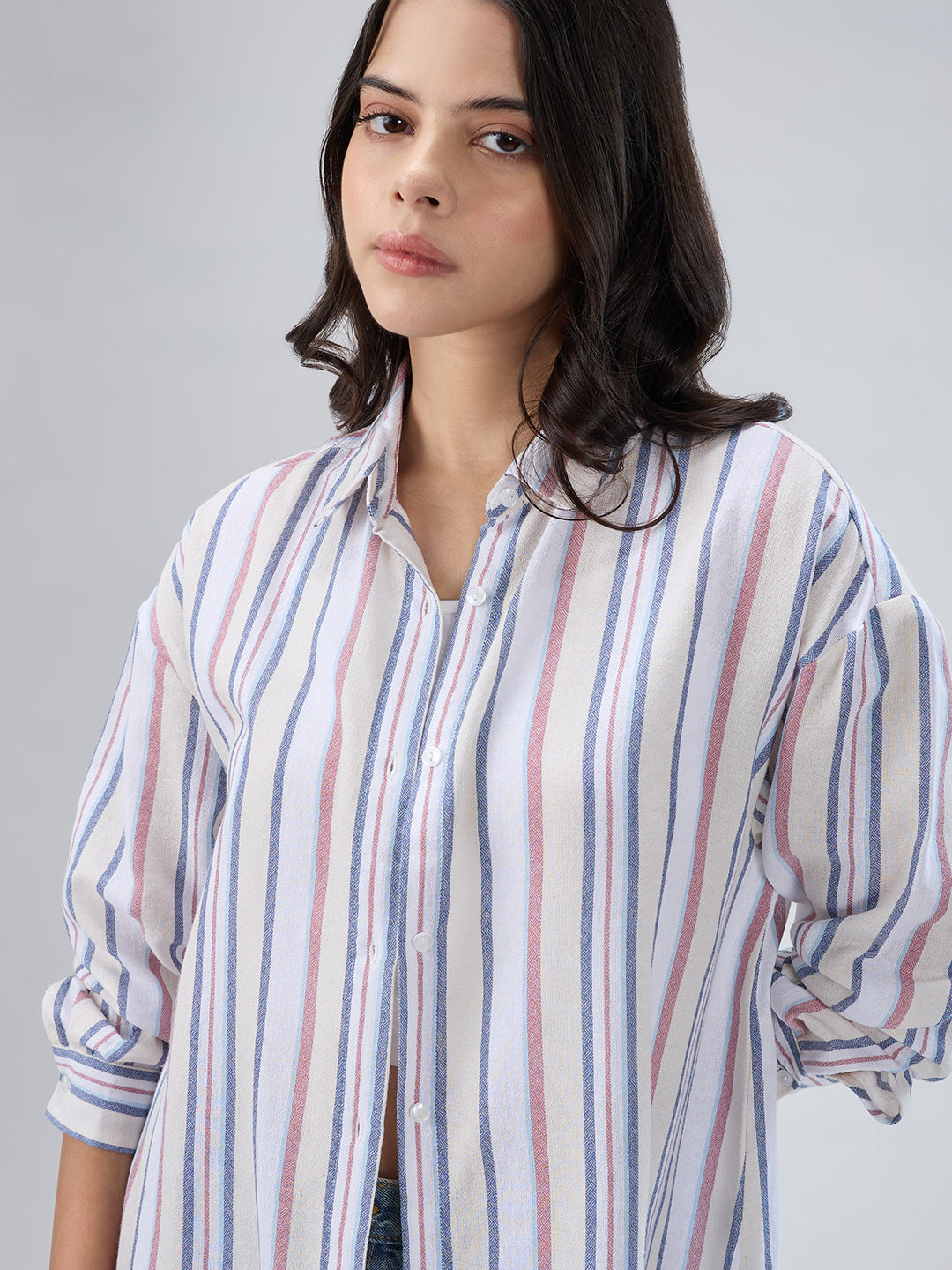 Multicolor Vertical Striped Oversized Shirt