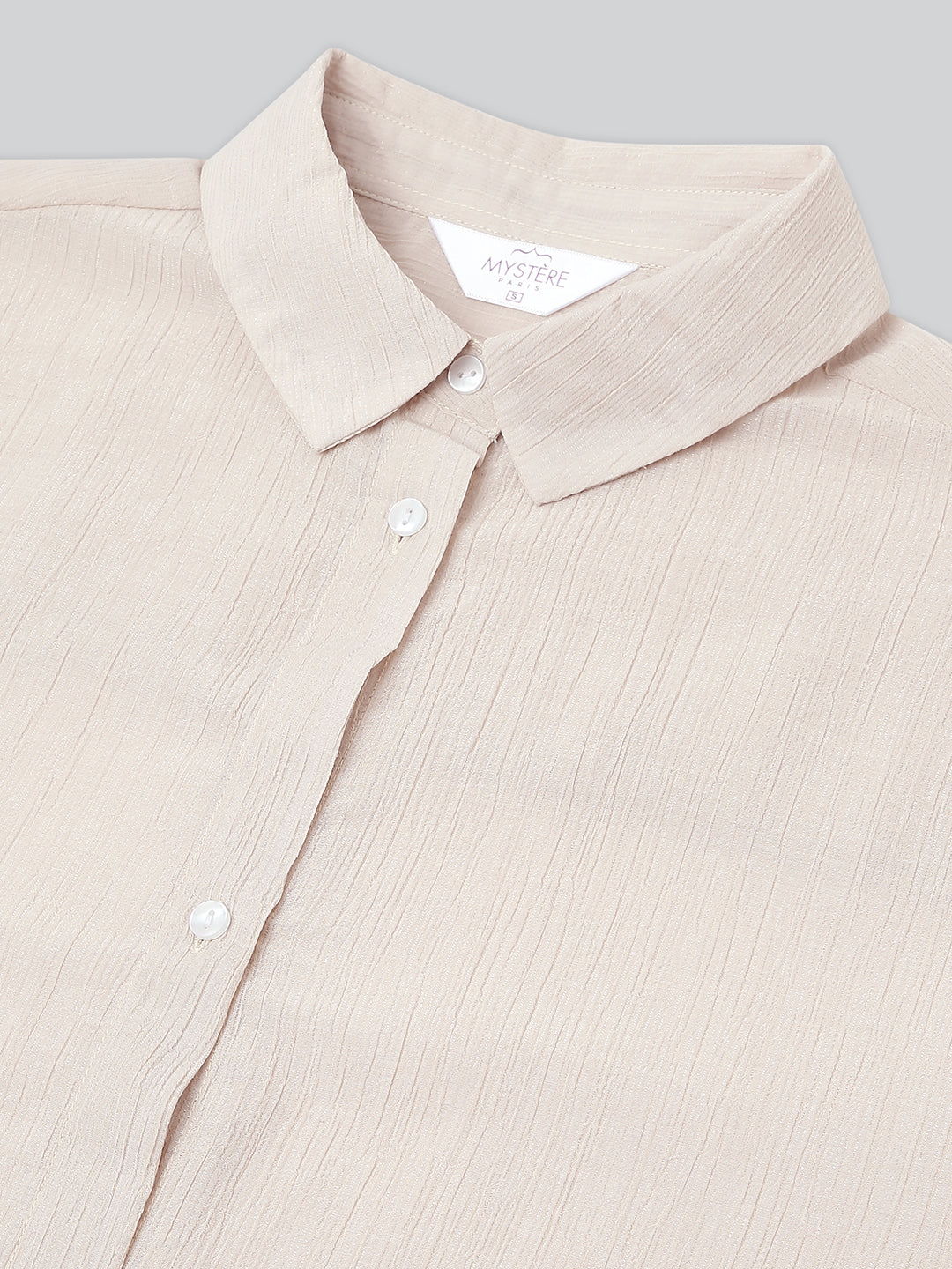 Glittery Beige Crinkled Oversized Shirt