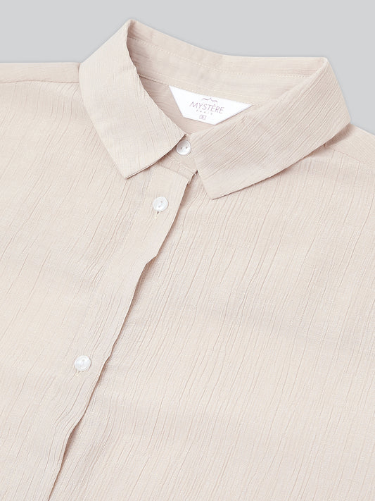 Glittery Beige Crinkled Oversized Shirt