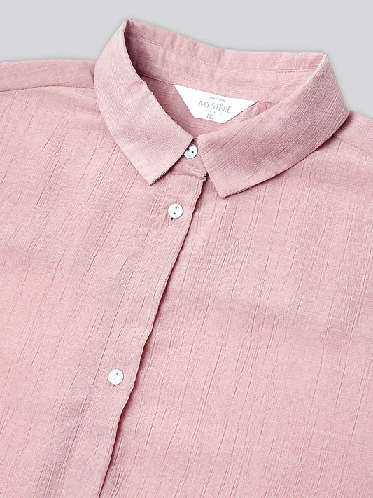 Glittery Baby Pink Crinkled Oversized Shirt