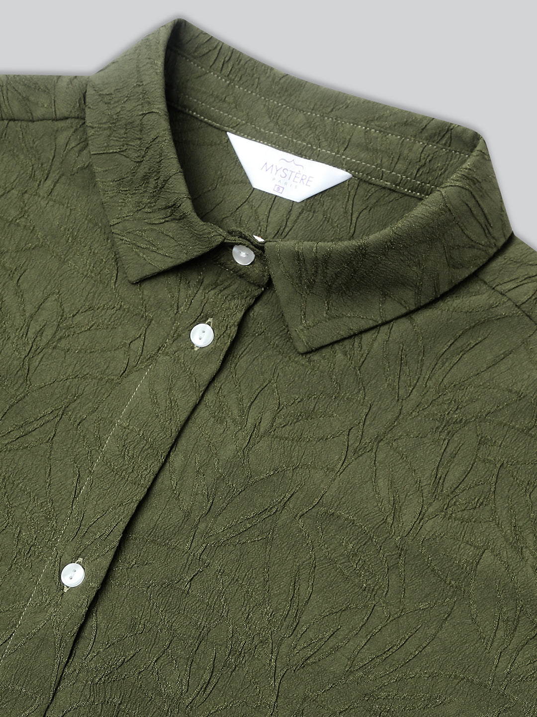 Olive Leafy Textured Oversized Shirt