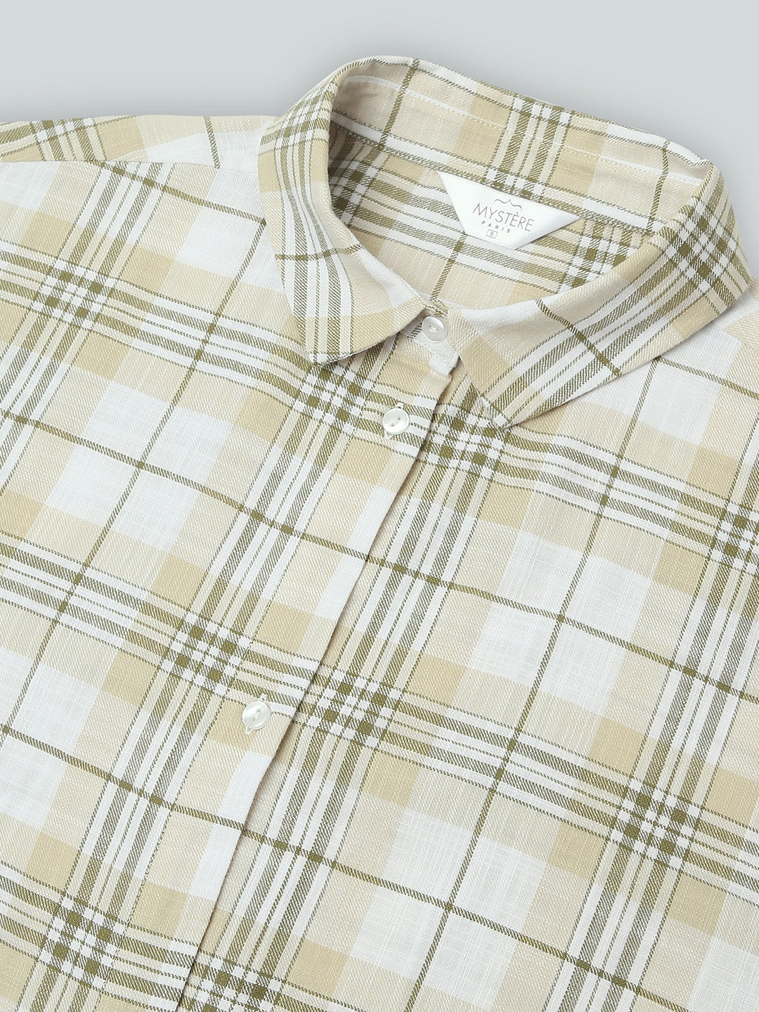 Beige & Olive Tartan Checked Oversized Shirt
