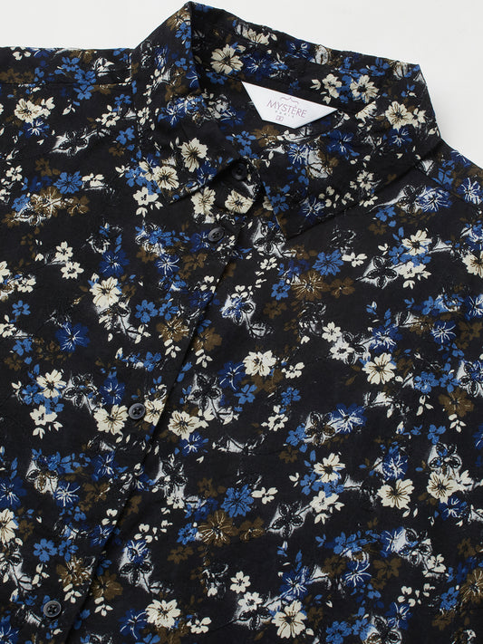 Midnight Bloom Floral Printed Oversized Shirt