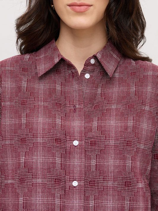 Classic Maroon Gridlock Smokey Plaid Oversized Shirt