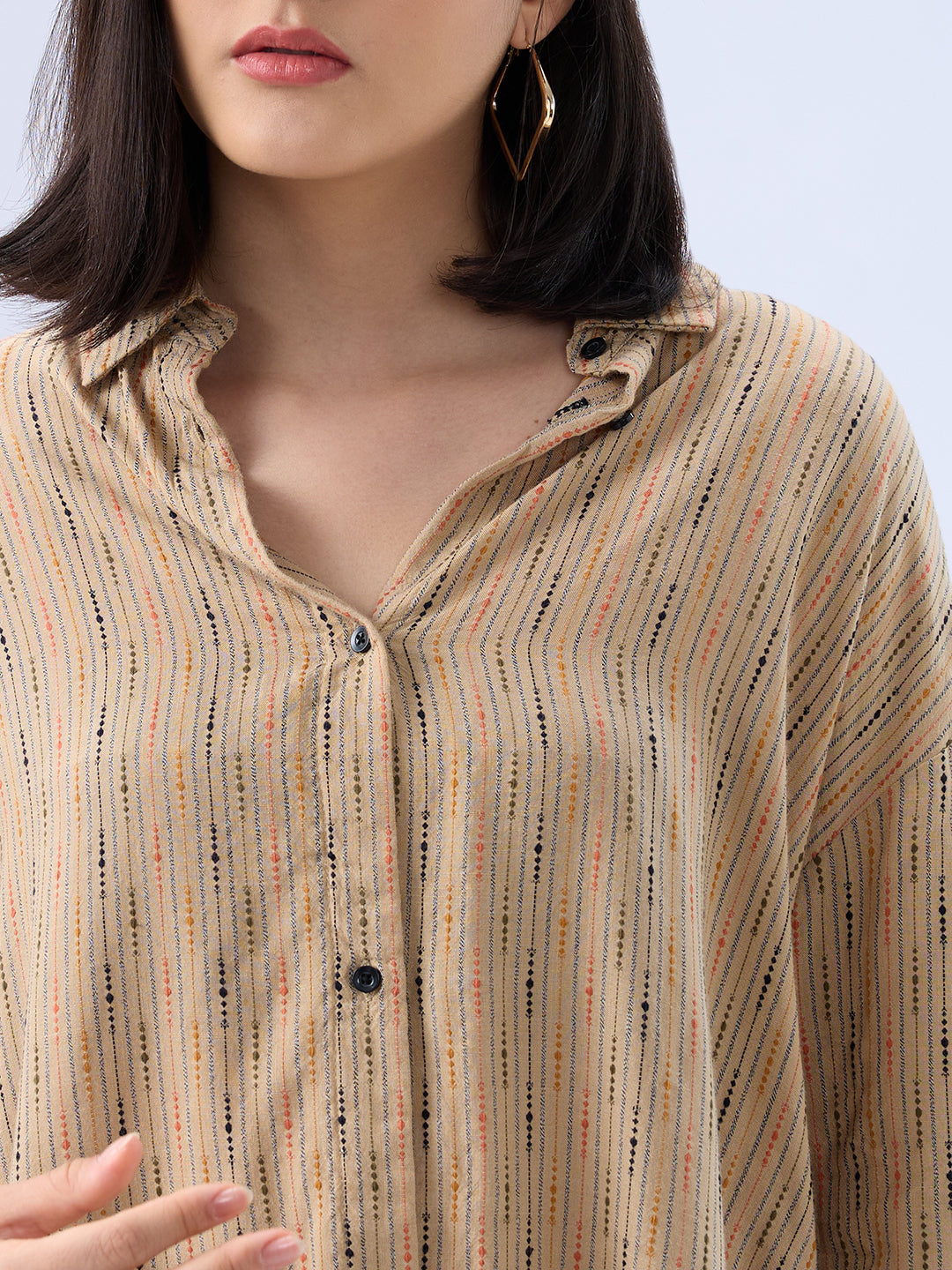 Tan Brown Dobby Oversized Shirt