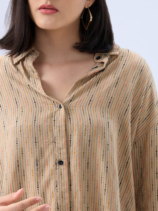Tan Brown Dobby Oversized Shirt