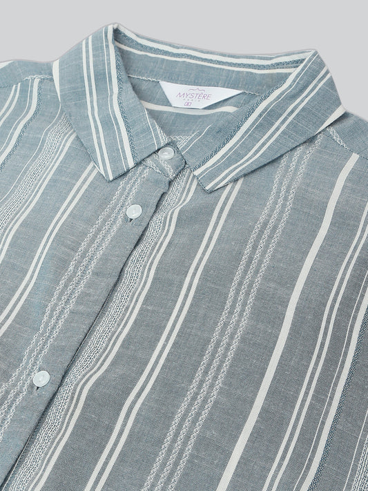 Blue & White Dobby Striped Oversized Shirt
