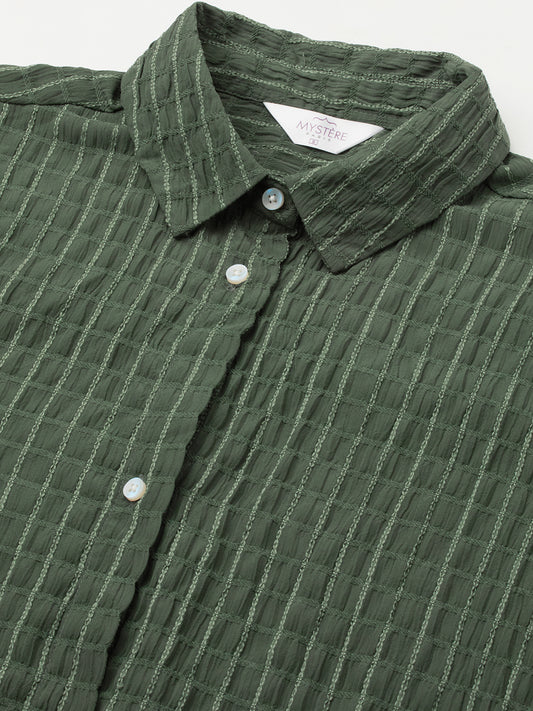 Moss Green Matrix Checks Oversized Shirt