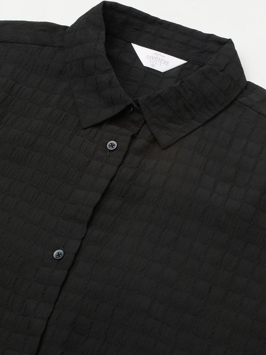 Black Matrix Checks Oversized Shirt