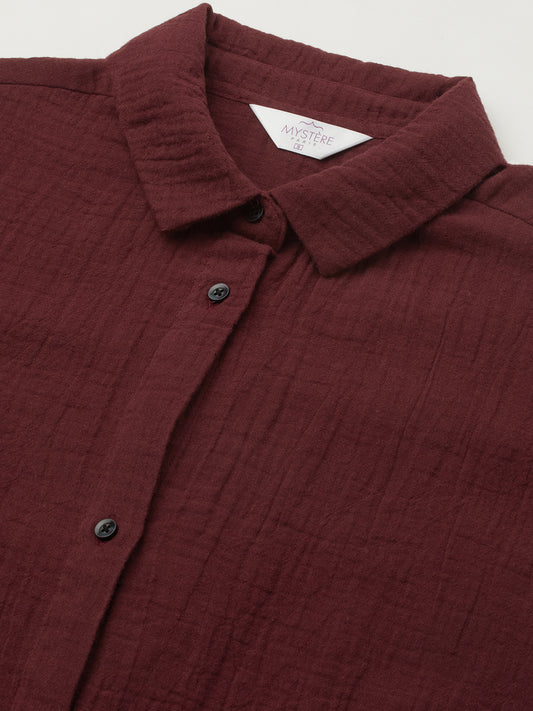 Solid Wine Double Cloth Oversized Shirt
