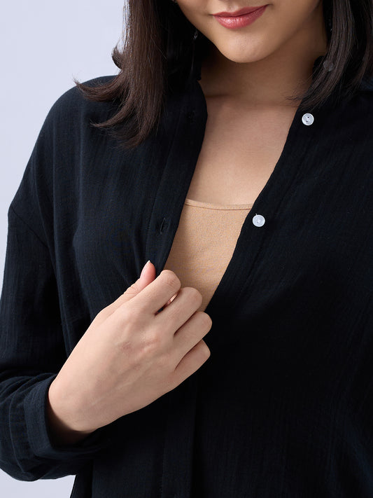 Sable Black Double Cloth Oversized Shirt