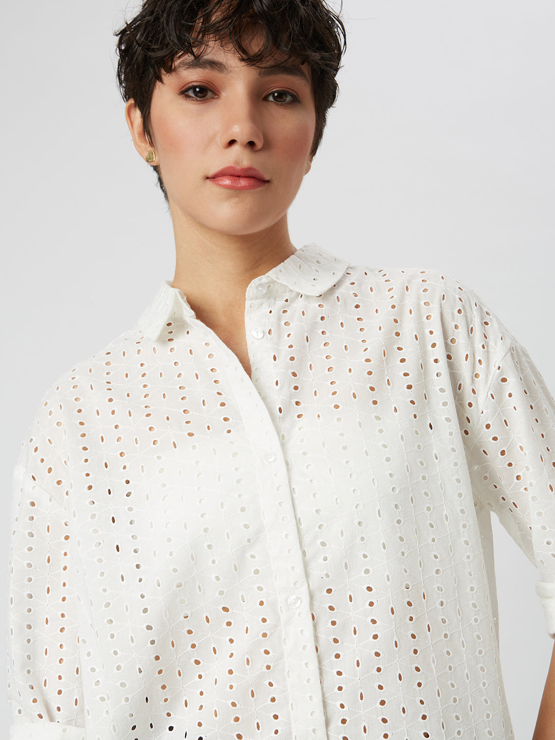Snow White Schiffli Oversized Shirt