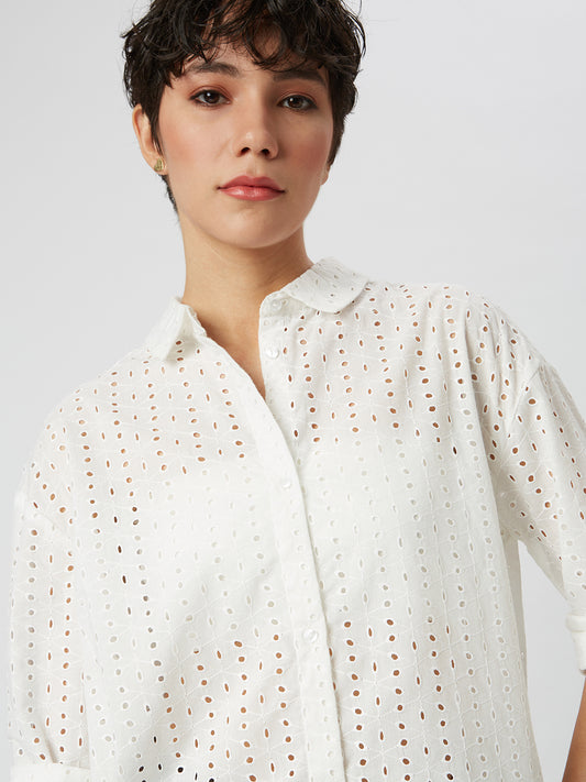 Snow White Schiffli Oversized Shirt