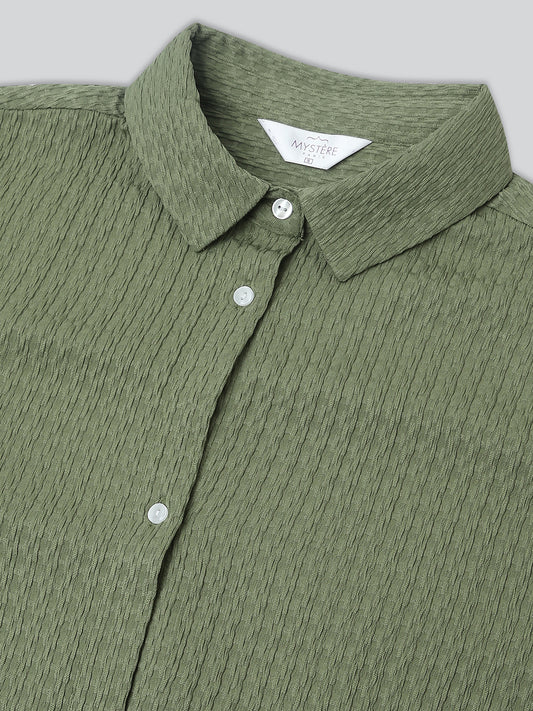 Fern Green Textured Oversized Shirt