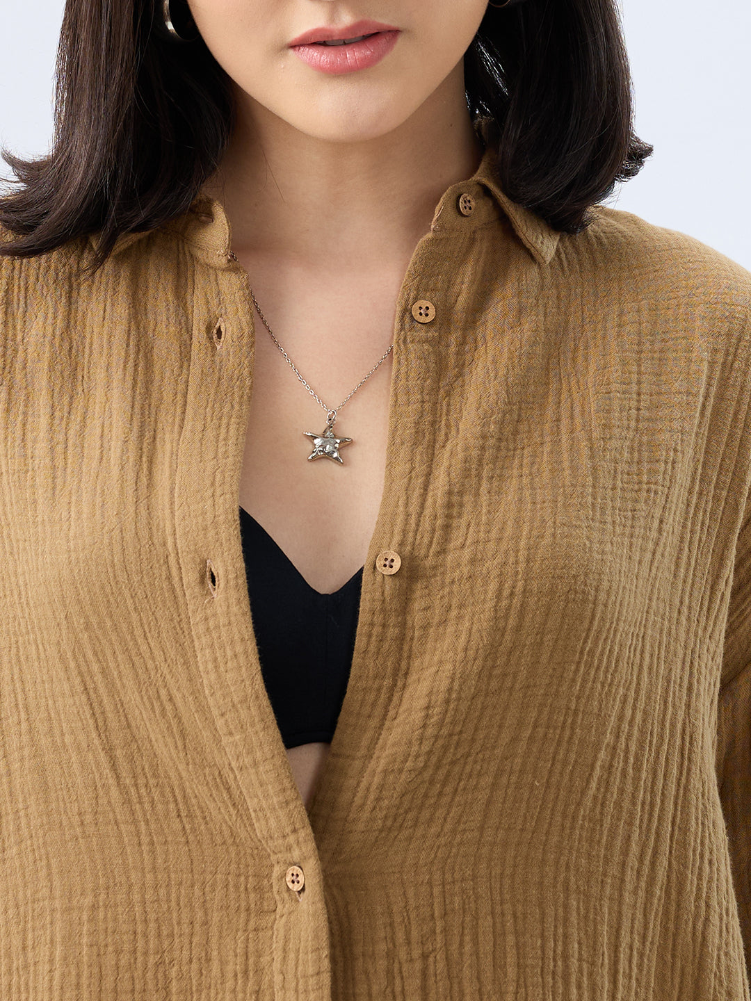 Sepia Brown Double Cloth Oversized Shirt